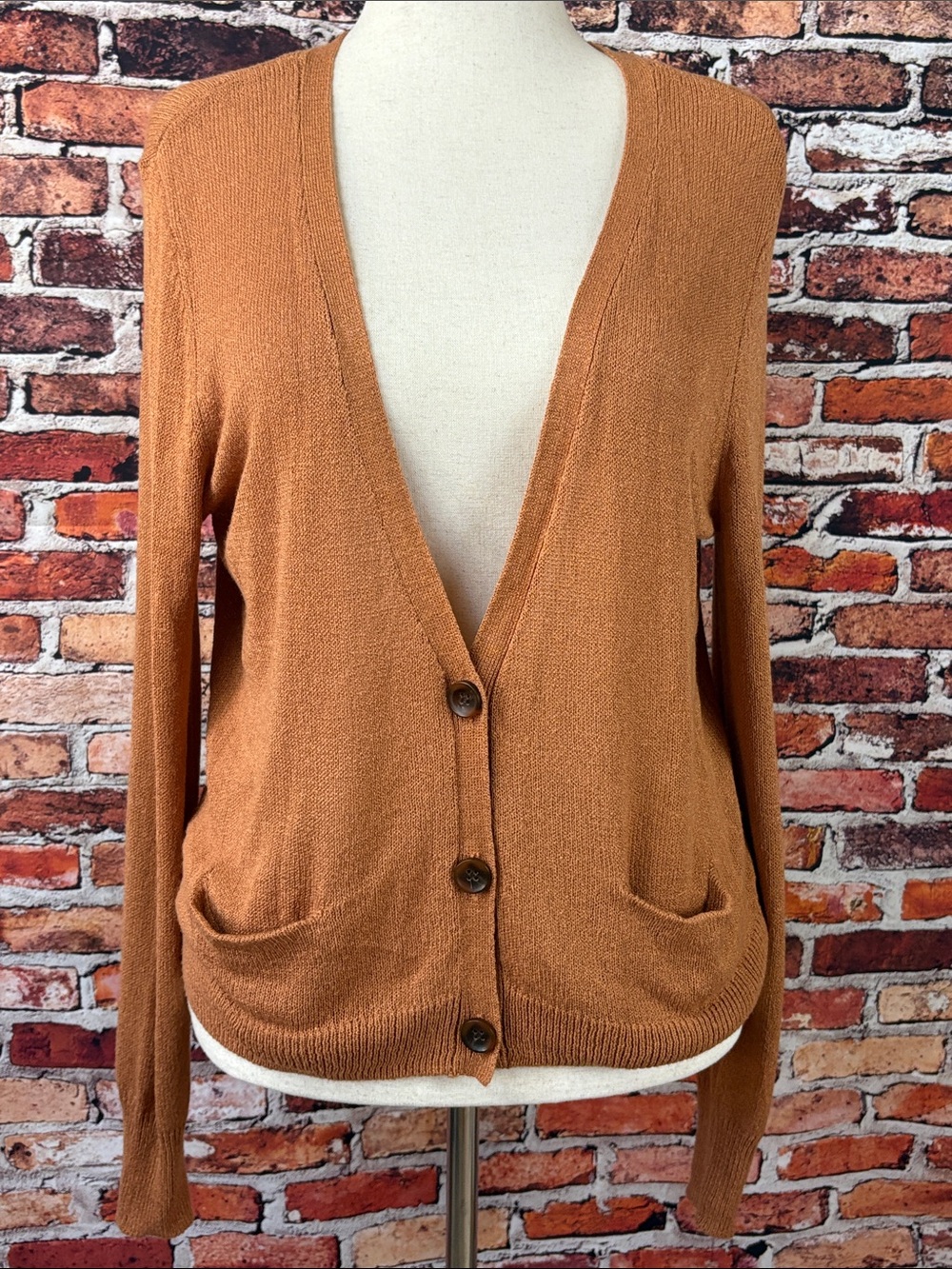Halogen Muted Rust Brown Button-Front V-Neck Cardigan Size Large